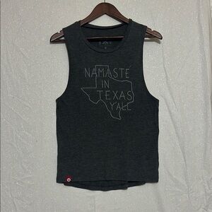 Tumbleweed Namaste in Texas Charcoal Graphic Tank. Size Medium
